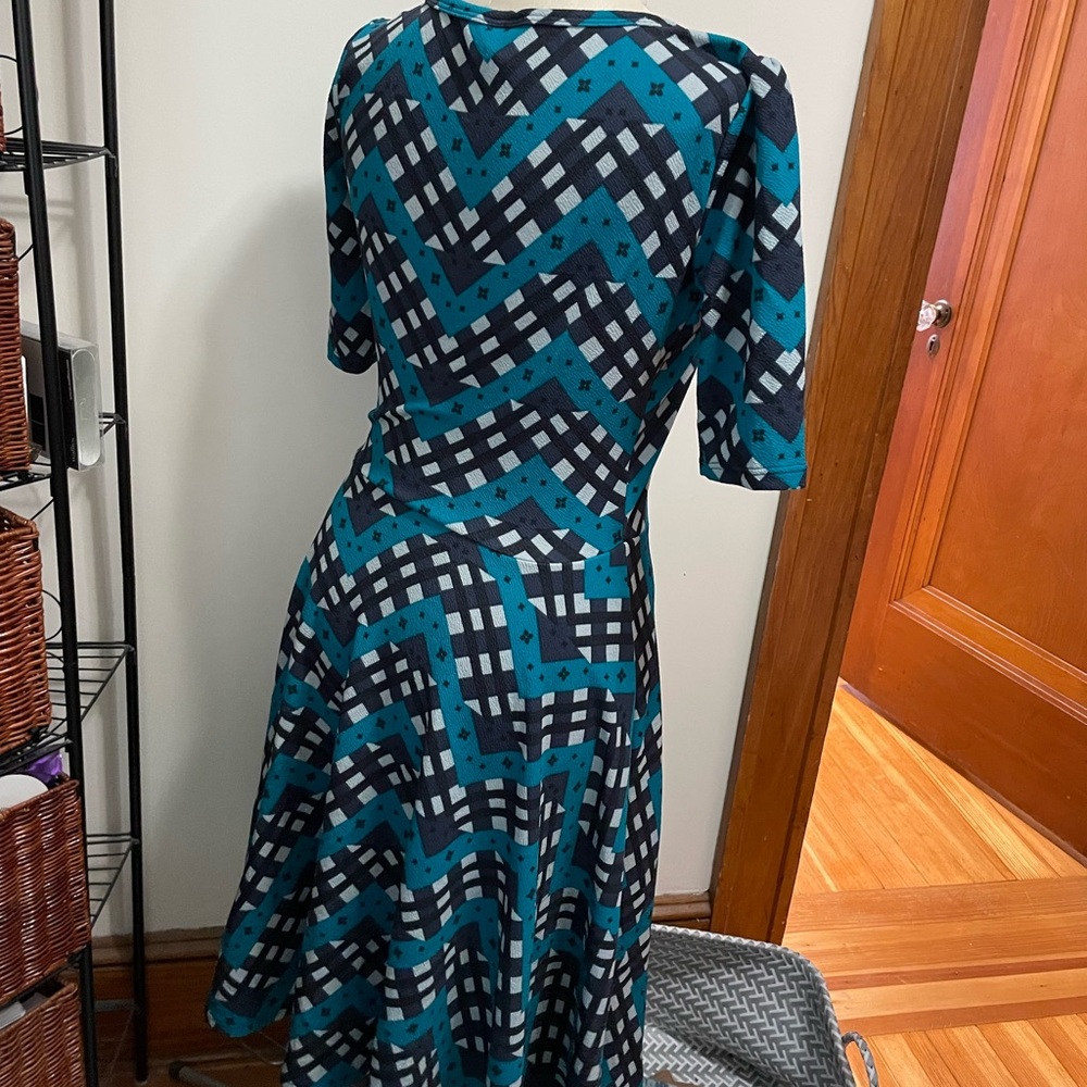 LuLaRoe Blue and Black Fit and Flare Midi Dress Nicole - Picture 4 of 6